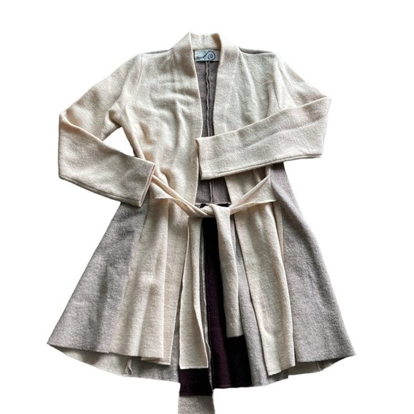 Rosie Neira Denisse 100% Wool Neutral Colorblock Size S Cardigan - Picture 4 of 12